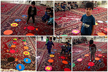 بازی کودکانه با حرکات پا در پیش‌دبستانی پسرانه حضرت مجتبی(ع)