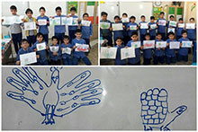 کشیدن نقاشی با استفاده از حالات مختلف دست توسط دانش‌آموزان پایه سوم دبستان پسرانه حضرت مجتبی(ع)