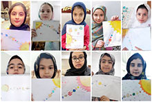 نقاشی دانش‌آموزان پایه چهارم دبستان دخترانه حضرت مجتبی(ع) با موضوع منظومه خورشیدی